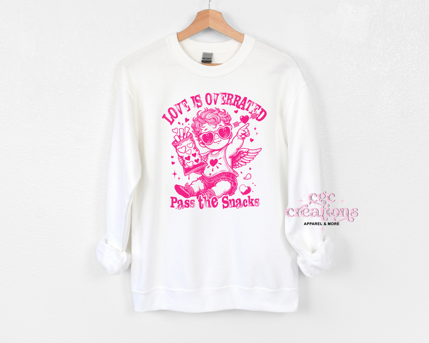 Love Is Overrated Pass The Snacks Crewneck Sweatshirt