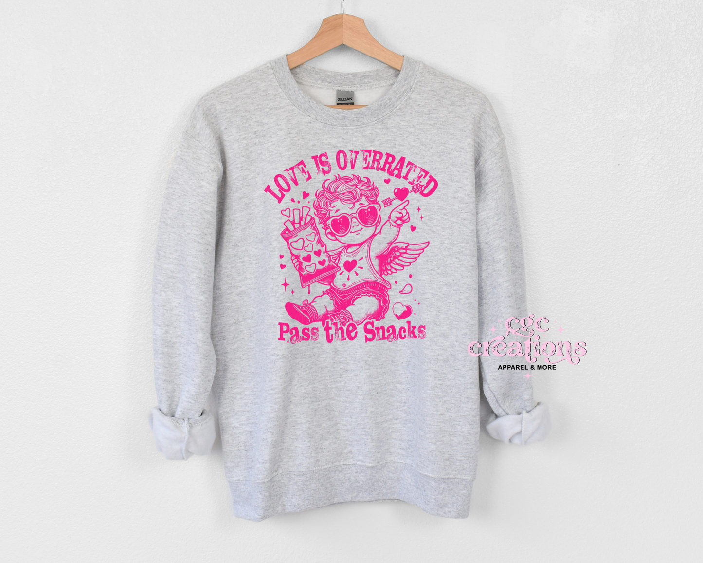 Love Is Overrated Pass The Snacks Crewneck Sweatshirt