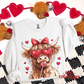 Cute Highland Cow With Hearts Crewneck Sweatshirt