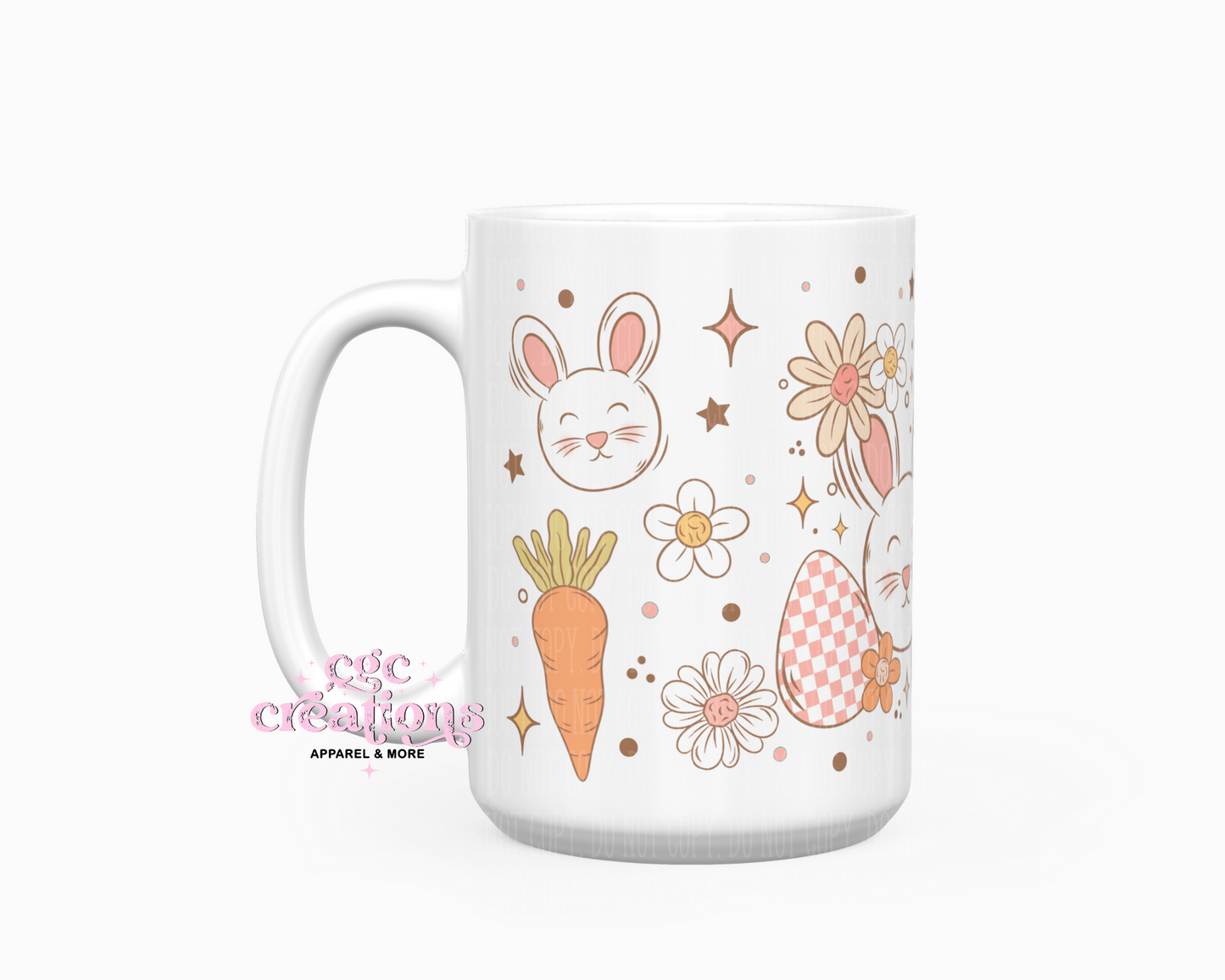 Cute Retro Carrots And Bunnies Easter 15 oz Ceramic Coffee Mug