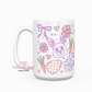 Cute Retro Purple Bows and Bunnies 15 oz Ceramic Coffee Mug
