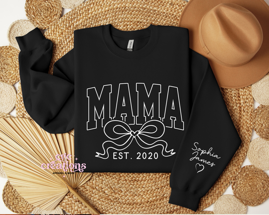 Mama Est. WIth Sleeve Design Crewneck Sweatshirt