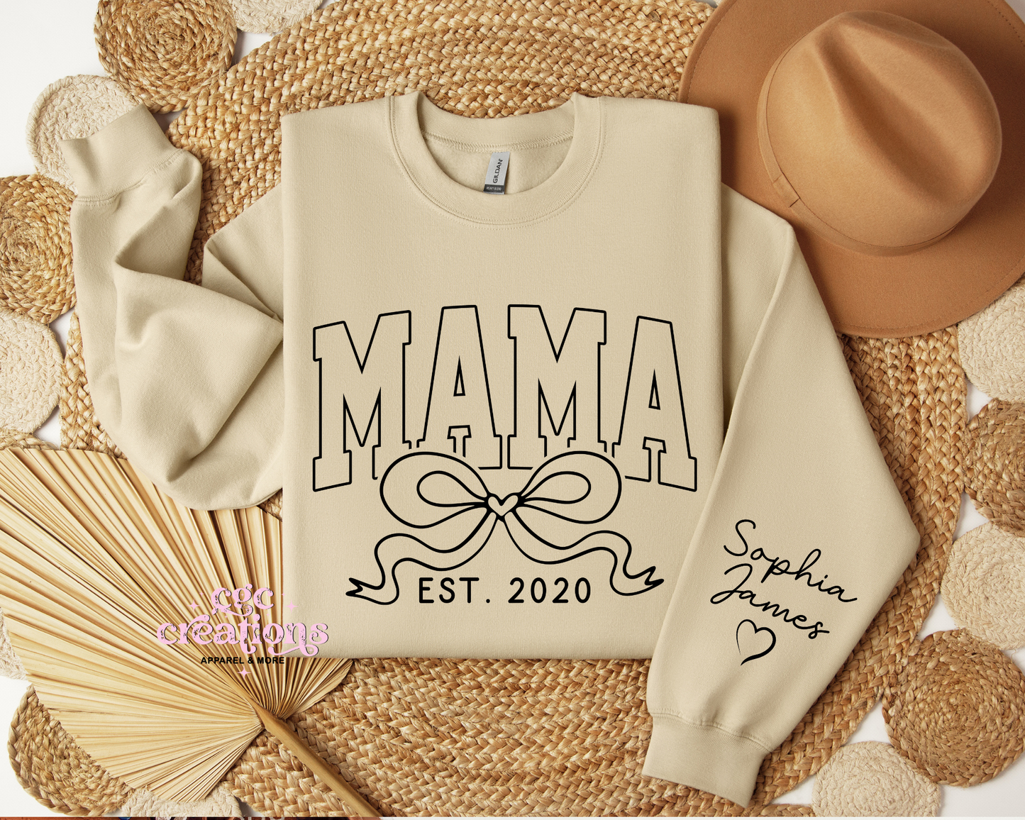 Mama Est. WIth Sleeve Design Crewneck Sweatshirt