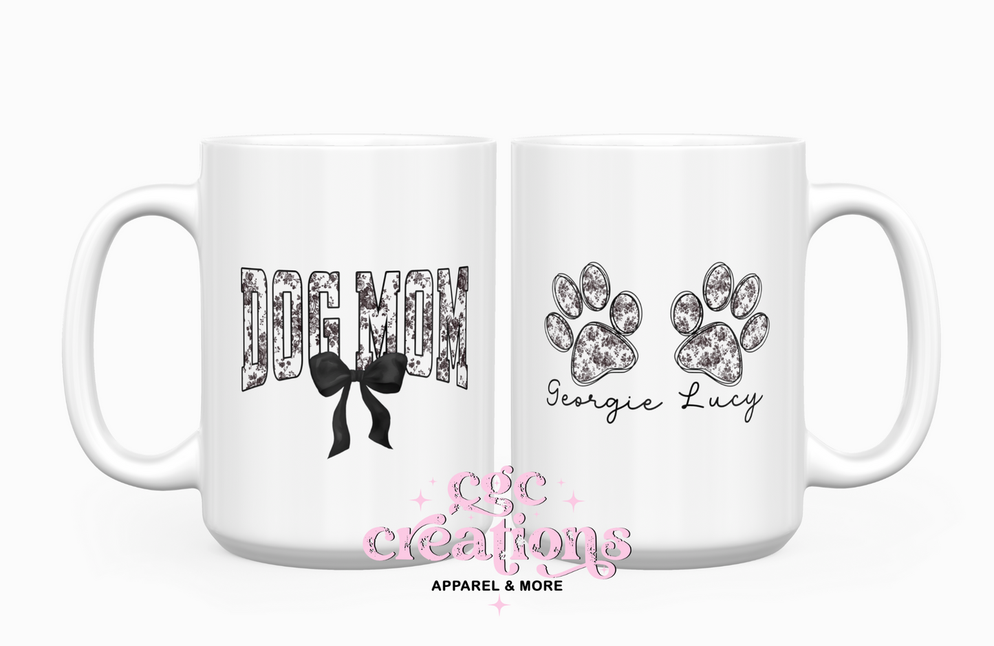 Personalized Dog Mom Floral Toile 15oz Coffee Mug