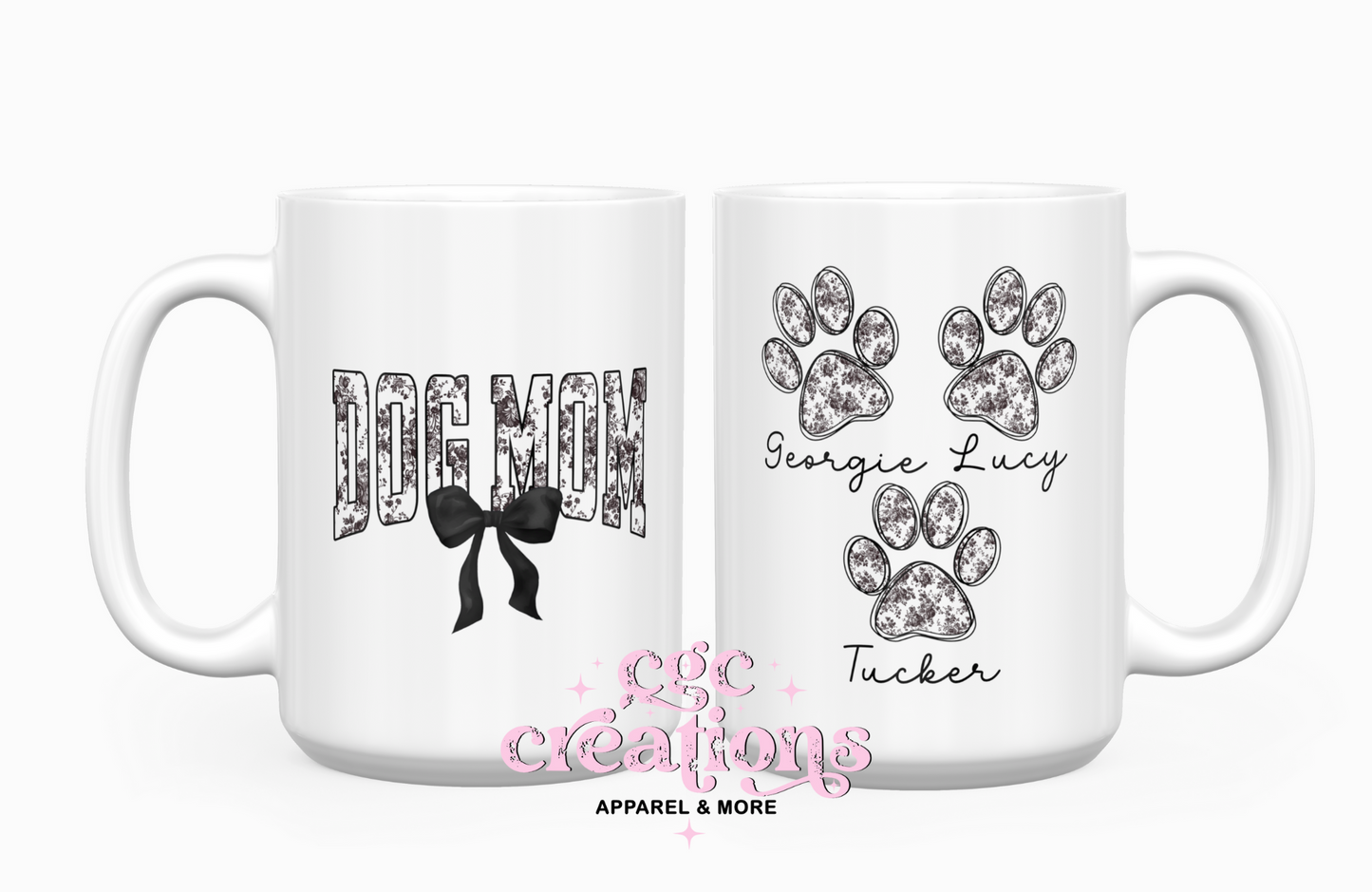 Personalized Dog Mom Floral Toile 15oz Coffee Mug
