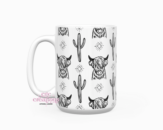 Highland Cow Mug Wrap 15oz Ceramic Coffee Mug