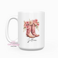 Personalized Cowgirl Boots Pink 15oz Ceramic Coffee Mug