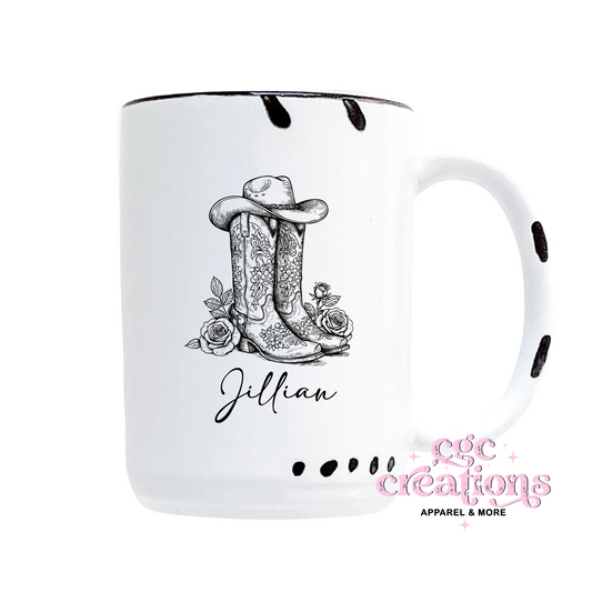 Personalized Cowgirl Boots Black 15oz Ceramic Coffee Mug
