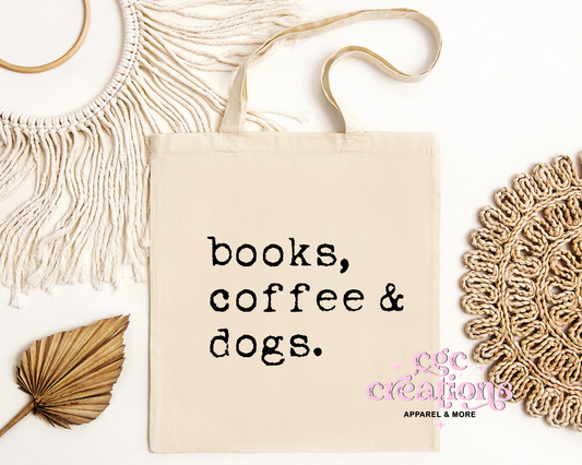 Books, Coffee & Dogs Tote Bag