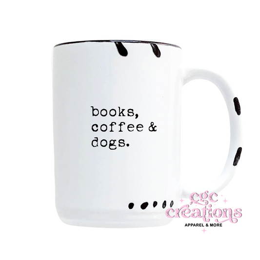Books, Coffee & Dogs 15oz Ceramic Coffee Mug