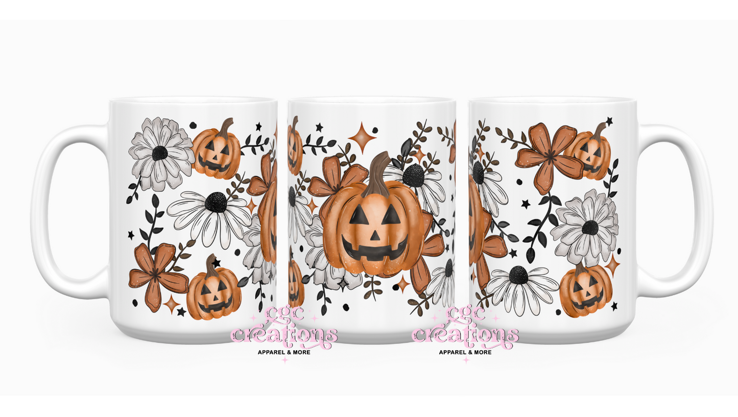 Floral Pumpkin 15oz Ceramic Coffee Mug