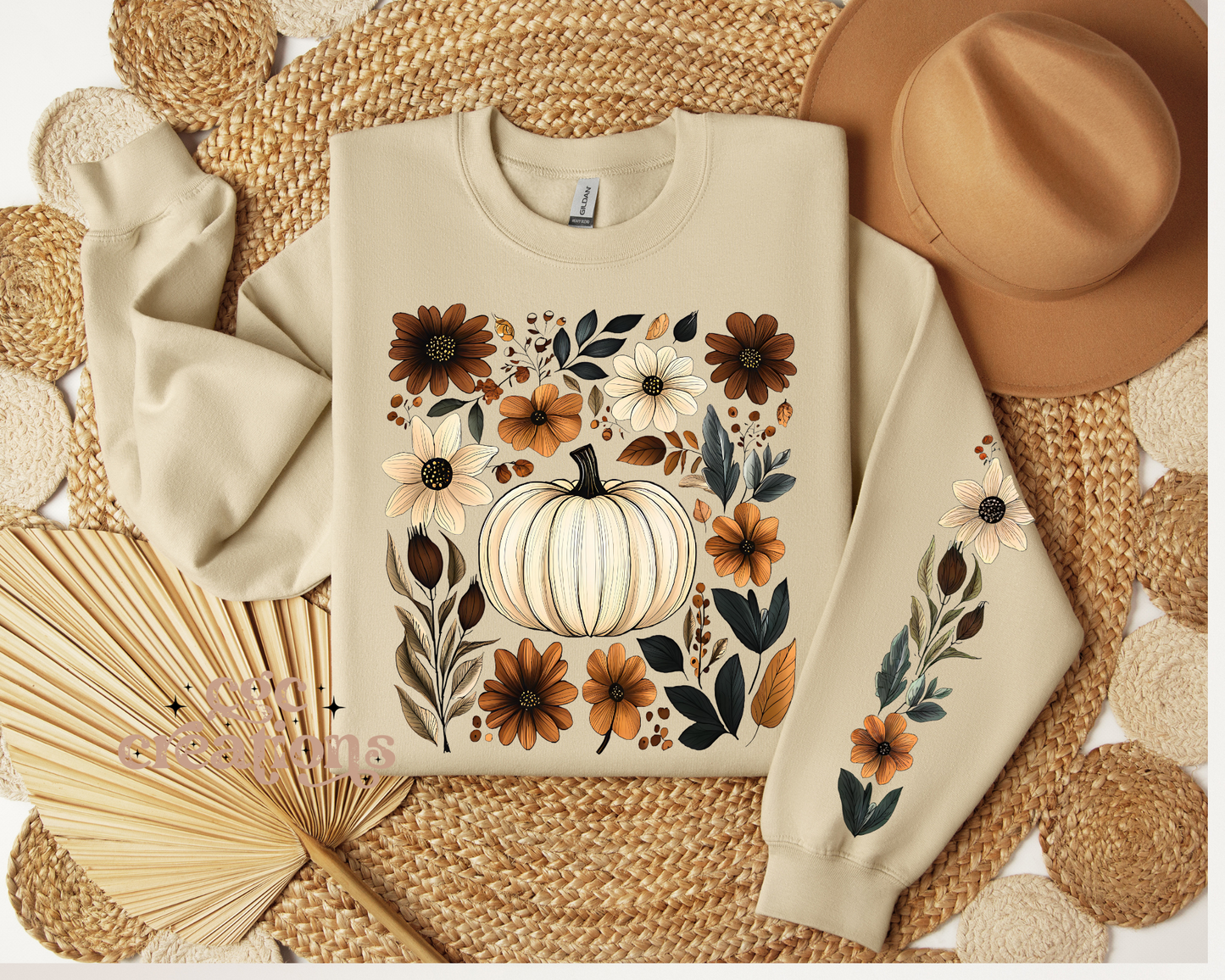 Floral Fall (With Sleeve Design) Crewneck Sweatshirt