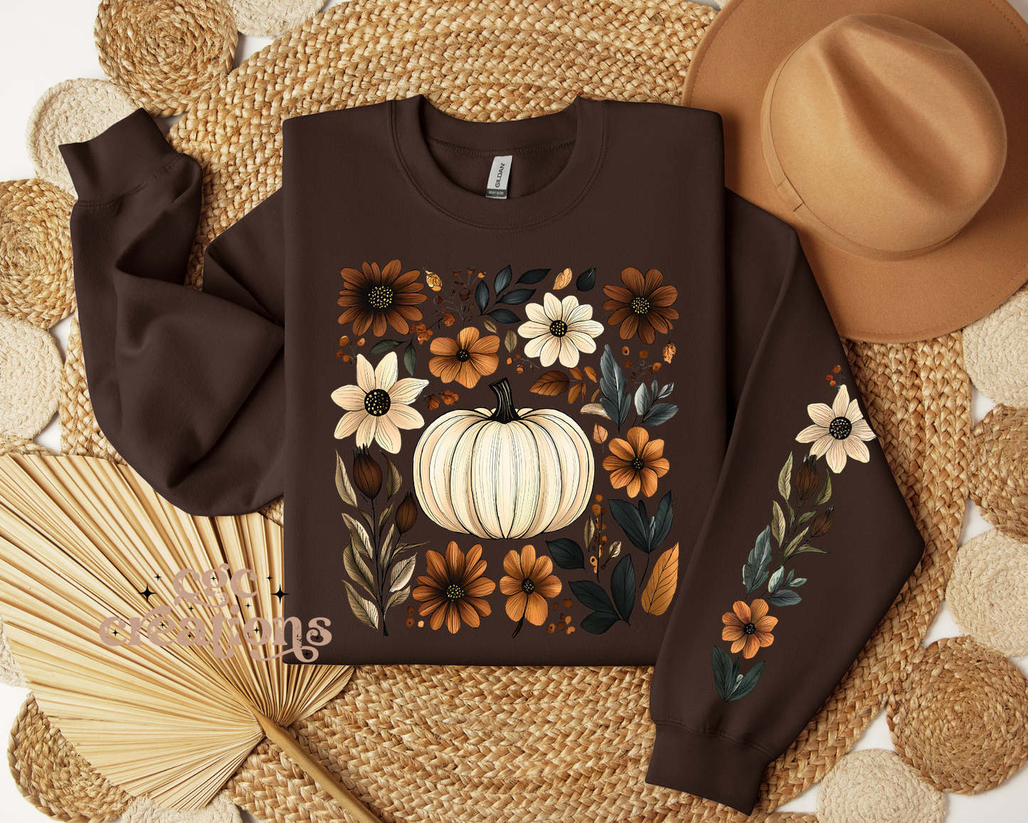 Floral Fall (With Sleeve Design) Crewneck Sweatshirt