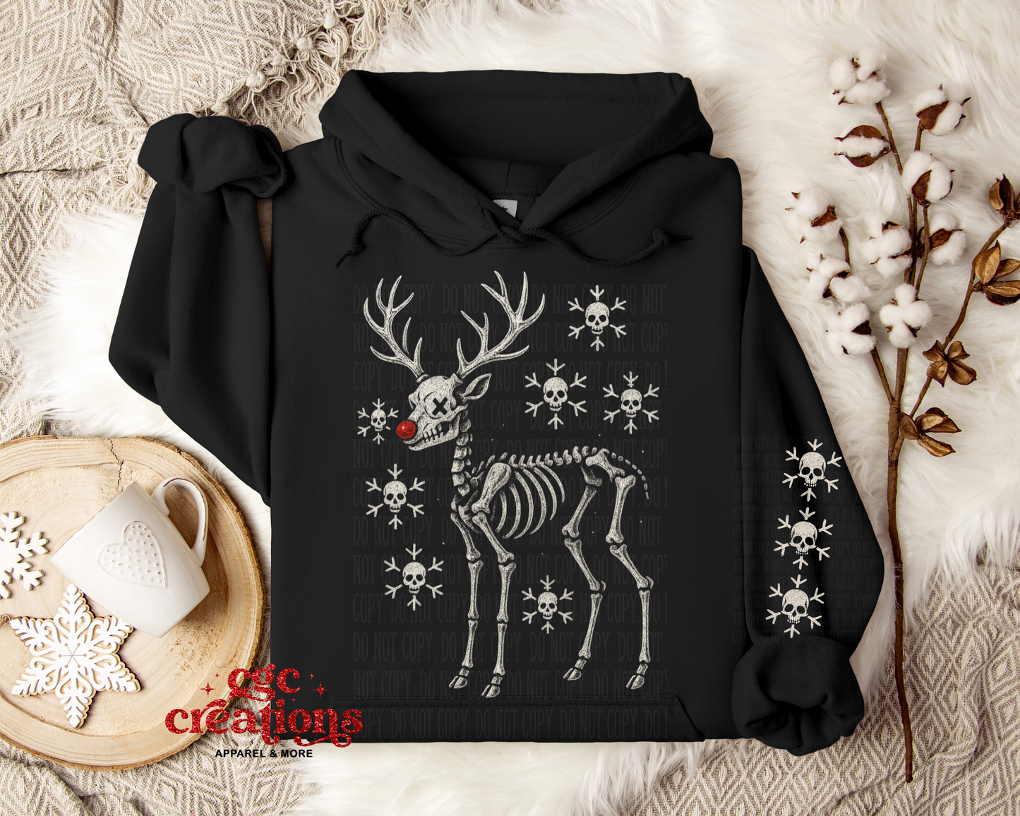 Skellie Deer With Sleeve Design Hoodie