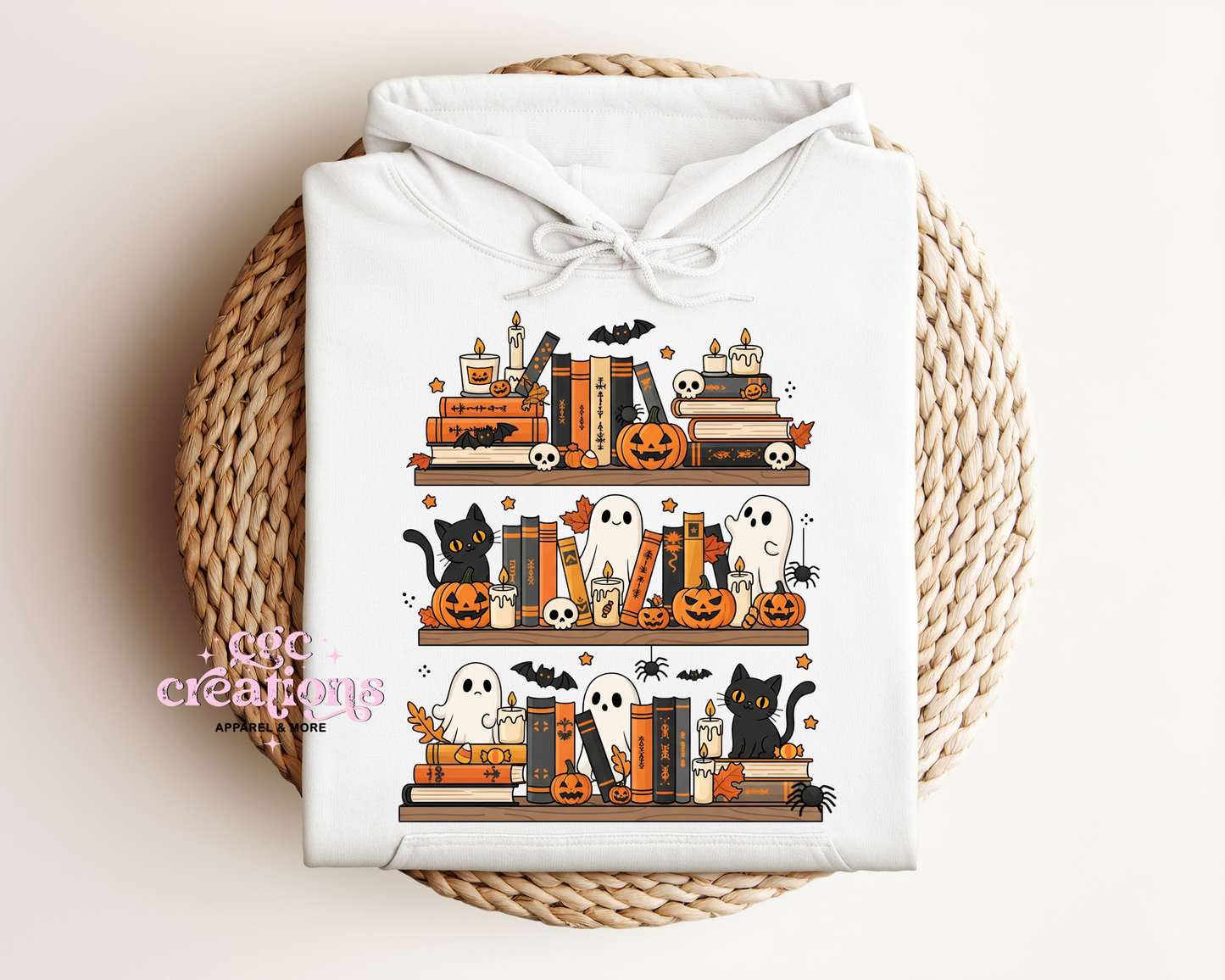 Spooky Bookshelf Ghost Hoodie