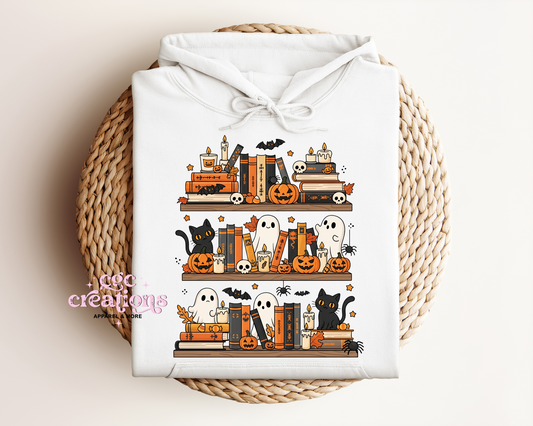 Spooky Bookshelf Ghost Hoodie