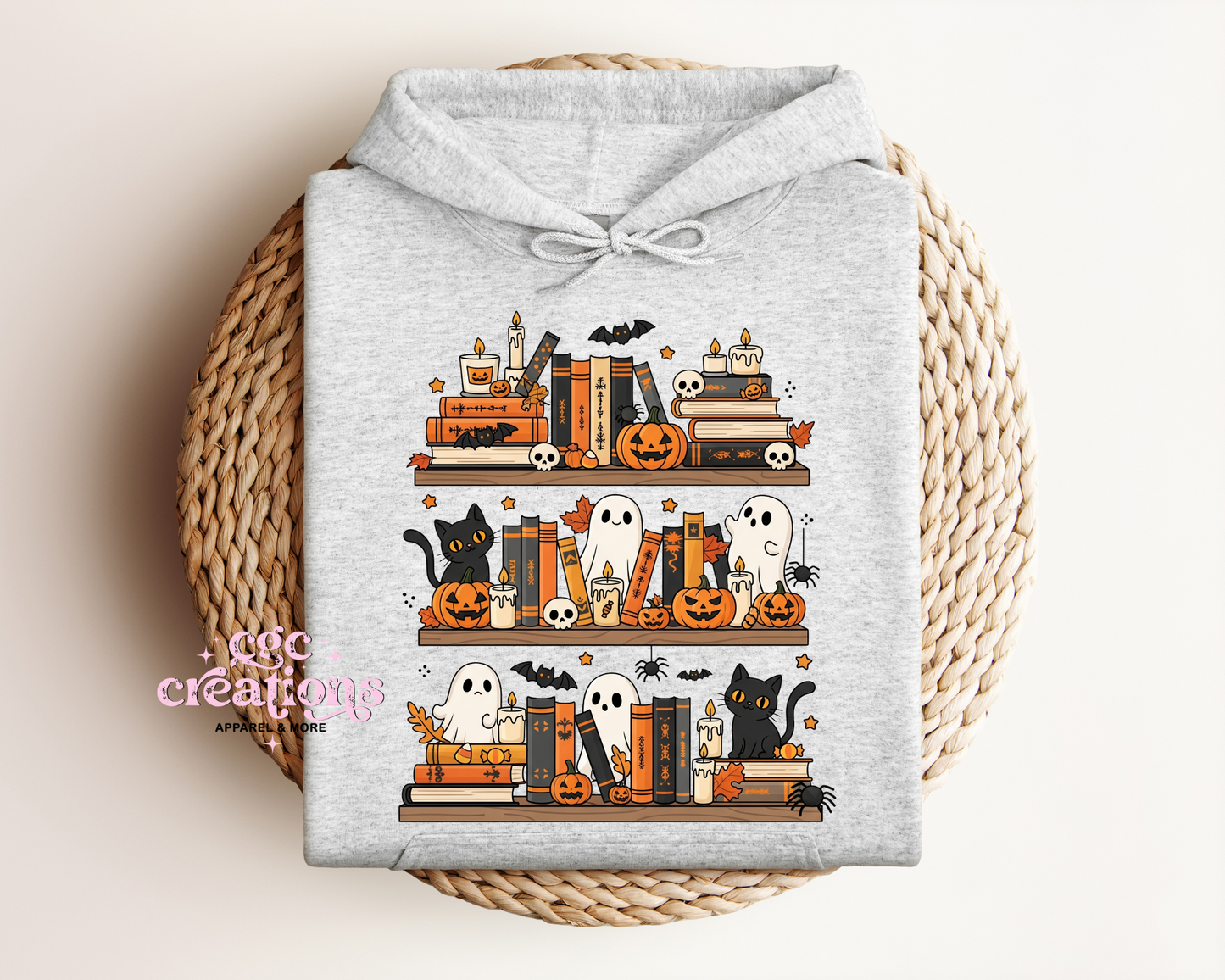Spooky Bookshelf Ghost Hoodie