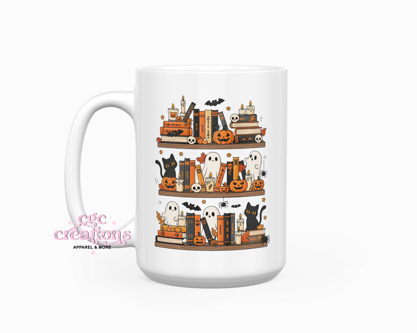 Spooky Bookshelf 15oz Ceramic Coffee Mug
