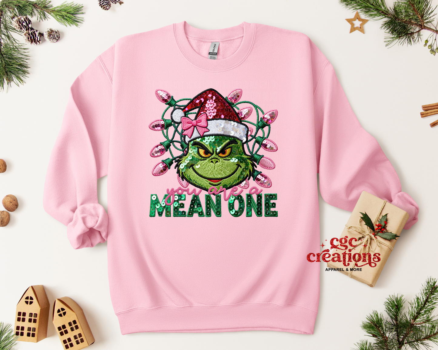 FAUX SEQUINS & STITCHING -Mean One Christmas Crewneck Sweatshirt
