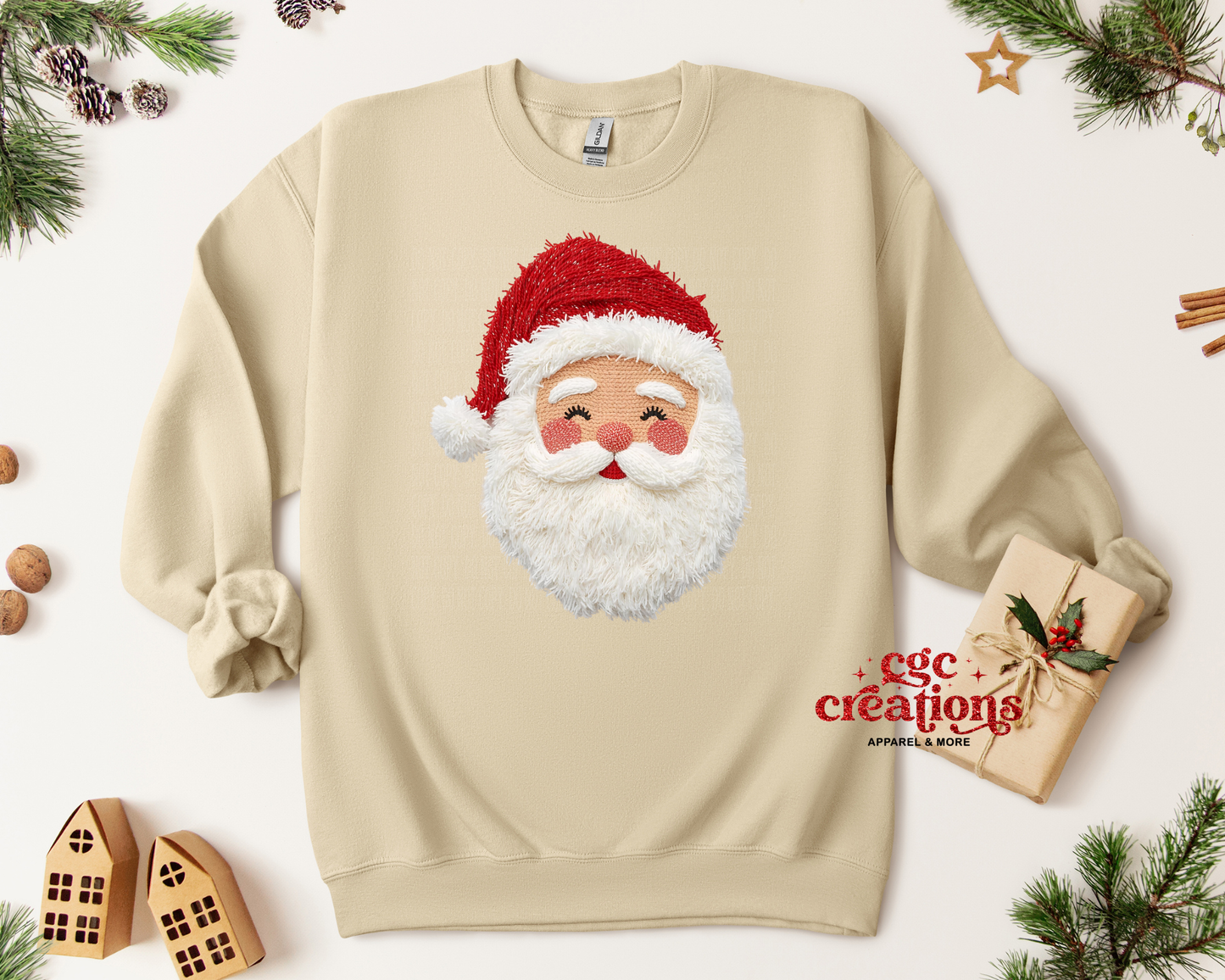 FAUX WOOL - Santa Christmas Crewneck Sweatshirt