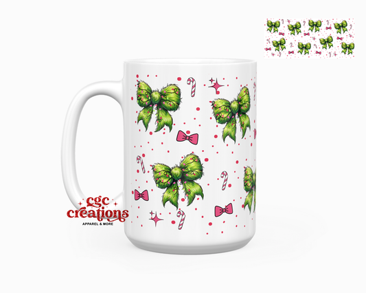 Green Christmas Coquette Bow 15oz Ceramic Coffee Mug