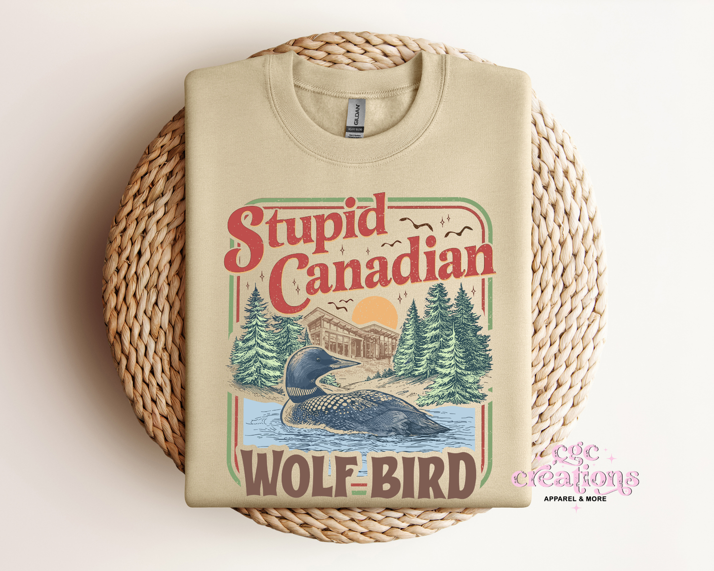 Stupid Canadian Wolf Bird Crewneck Sweatshirt