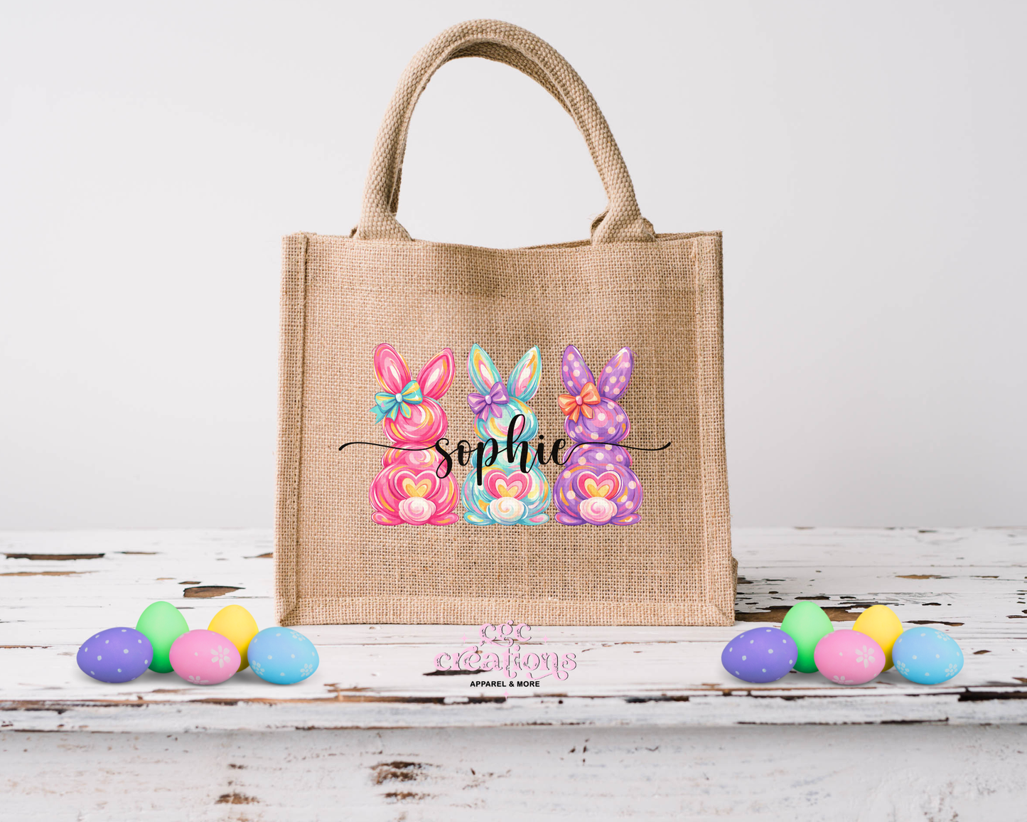 Personalized Bunny Burlap Tote Easter Bags