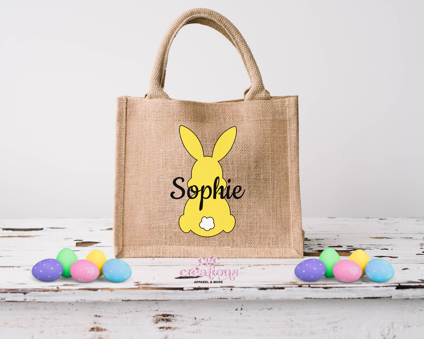 Personalized Bunny Burlap Tote Easter Bags