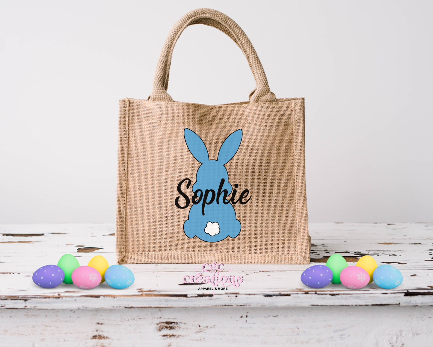 Personalized Bunny Burlap Tote Easter Bags
