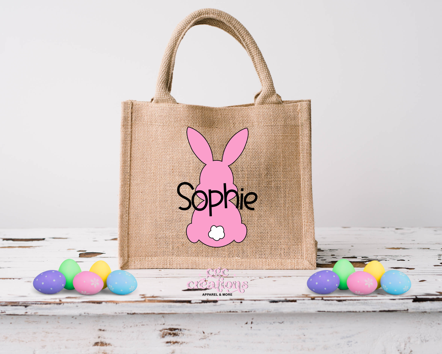 Personalized Bunny Burlap Tote Easter Bags