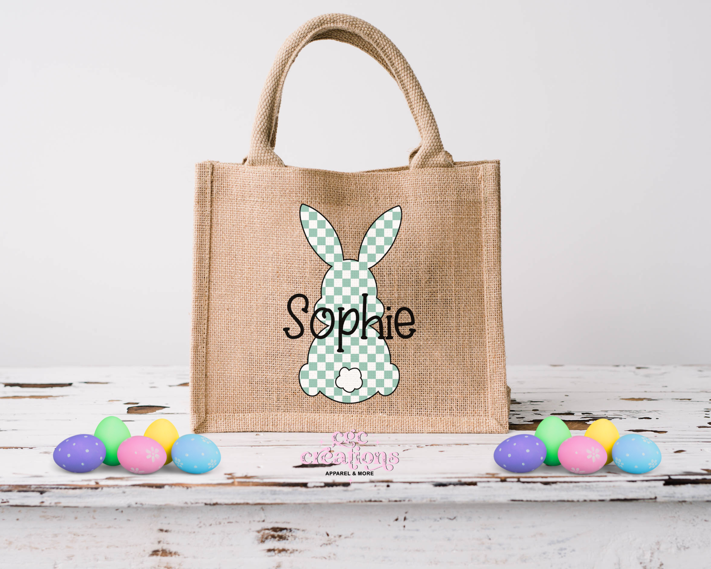 Personalized Bunny Burlap Tote Easter Bags