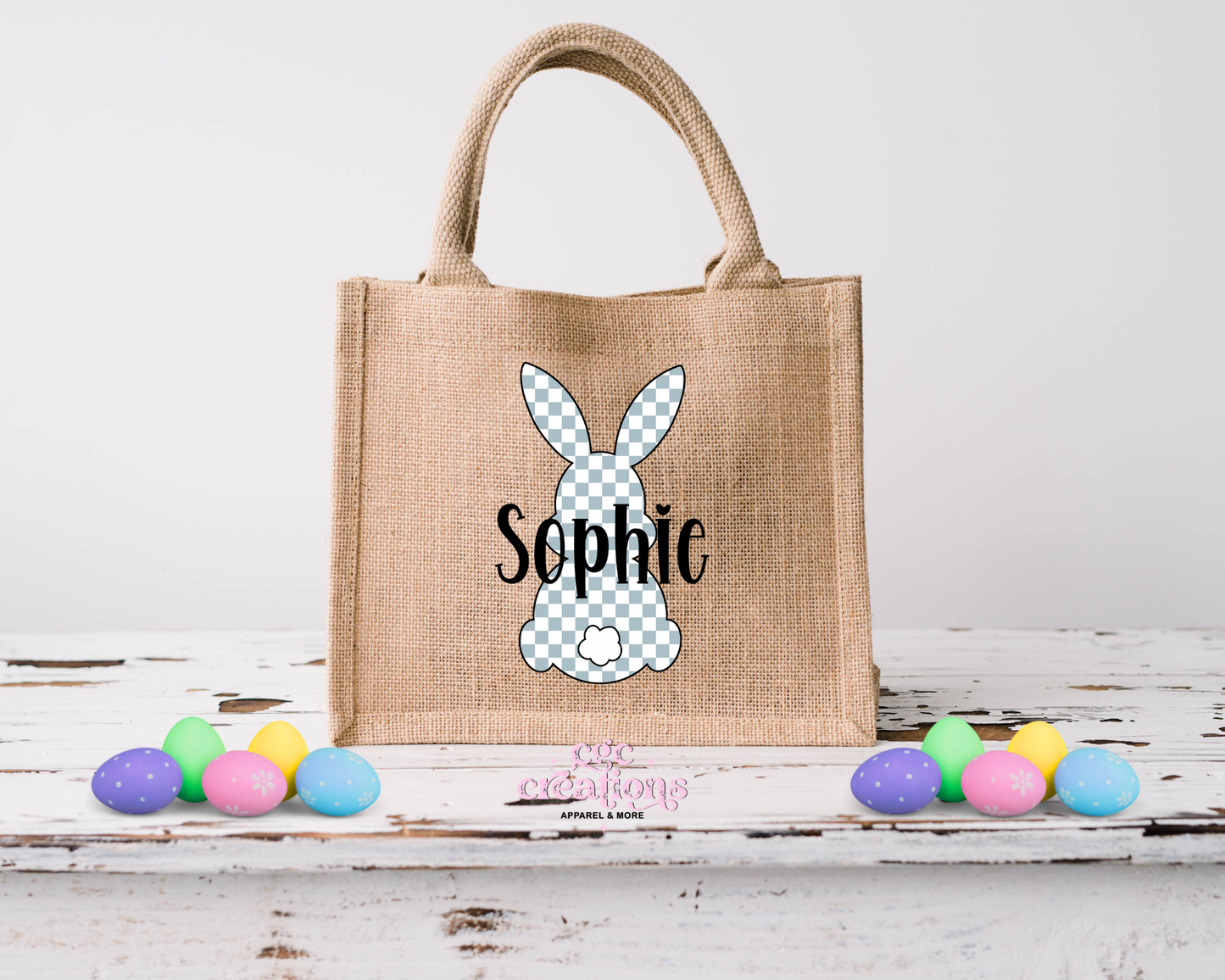 Personalized Bunny Burlap Tote Easter Bags