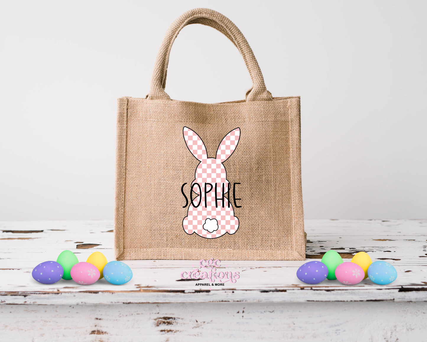 Personalized Bunny Burlap Tote Easter Bags