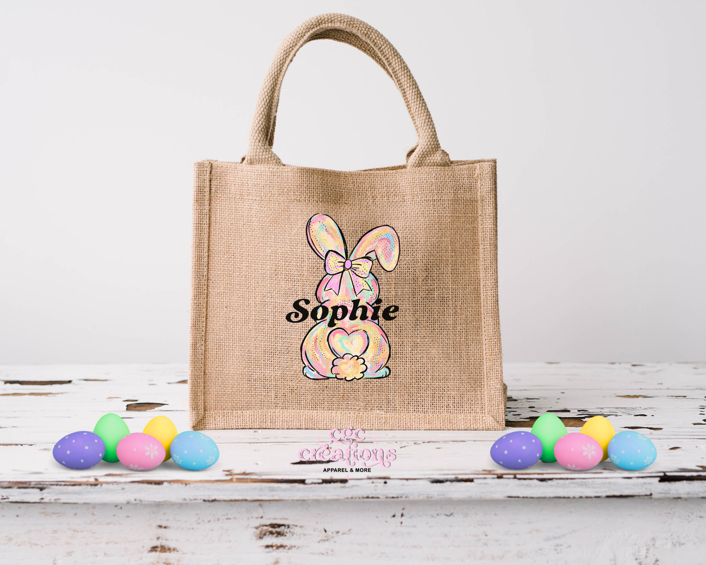 Personalized Bunny Burlap Tote Easter Bags