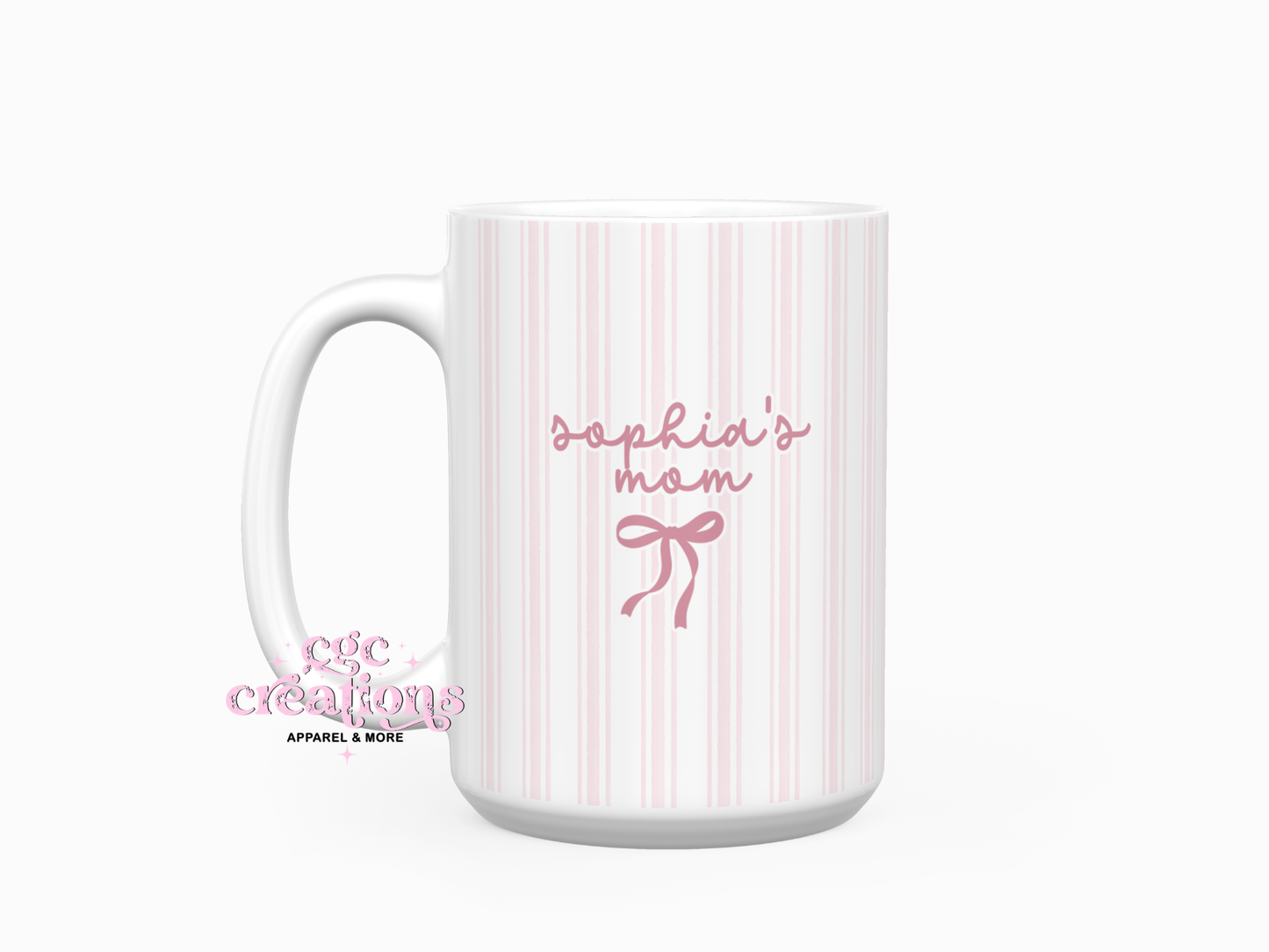 Personalized Pinstripe 15oz Ceramic Coffee Mug
