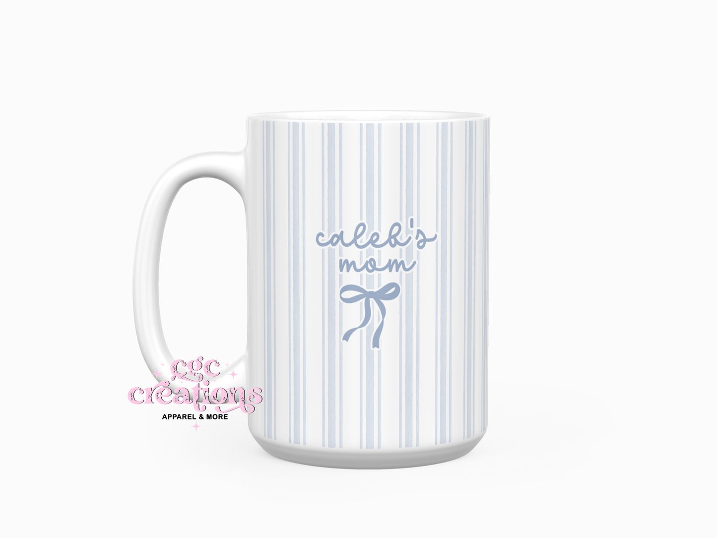 Personalized Pinstripe 15oz Ceramic Coffee Mug