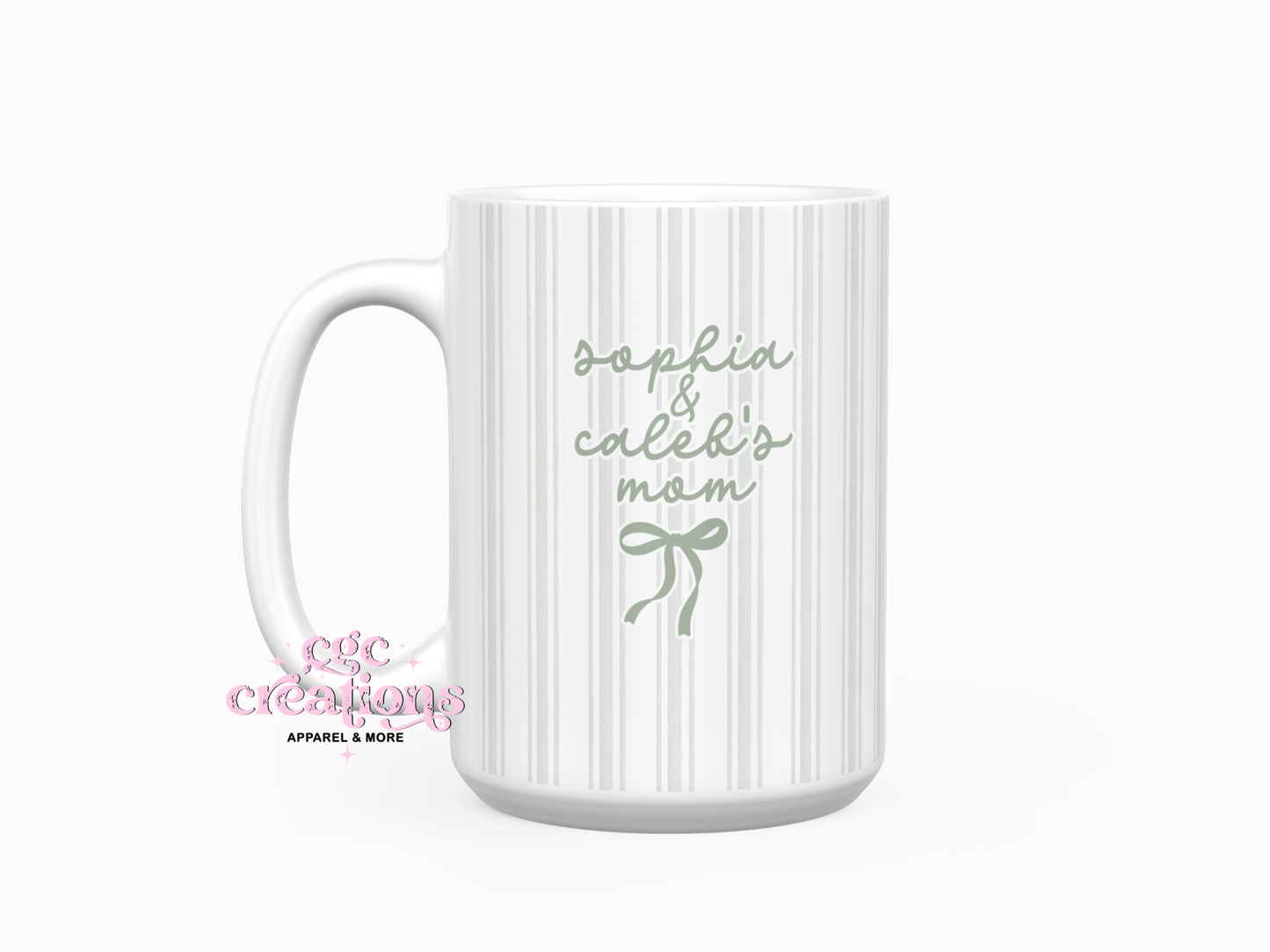 Personalized Pinstripe 15oz Ceramic Coffee Mug