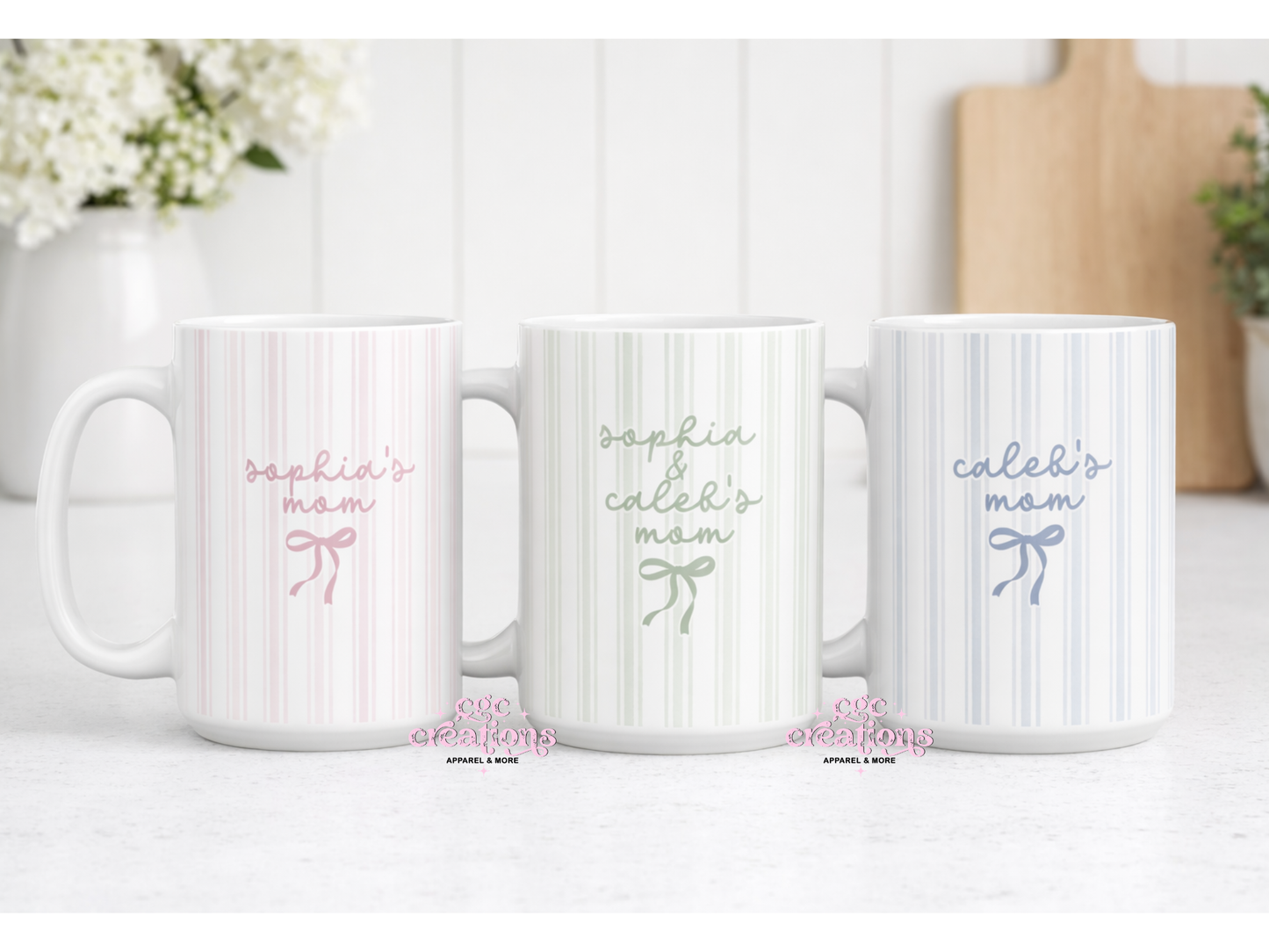 Personalized Pinstripe 15oz Ceramic Coffee Mug