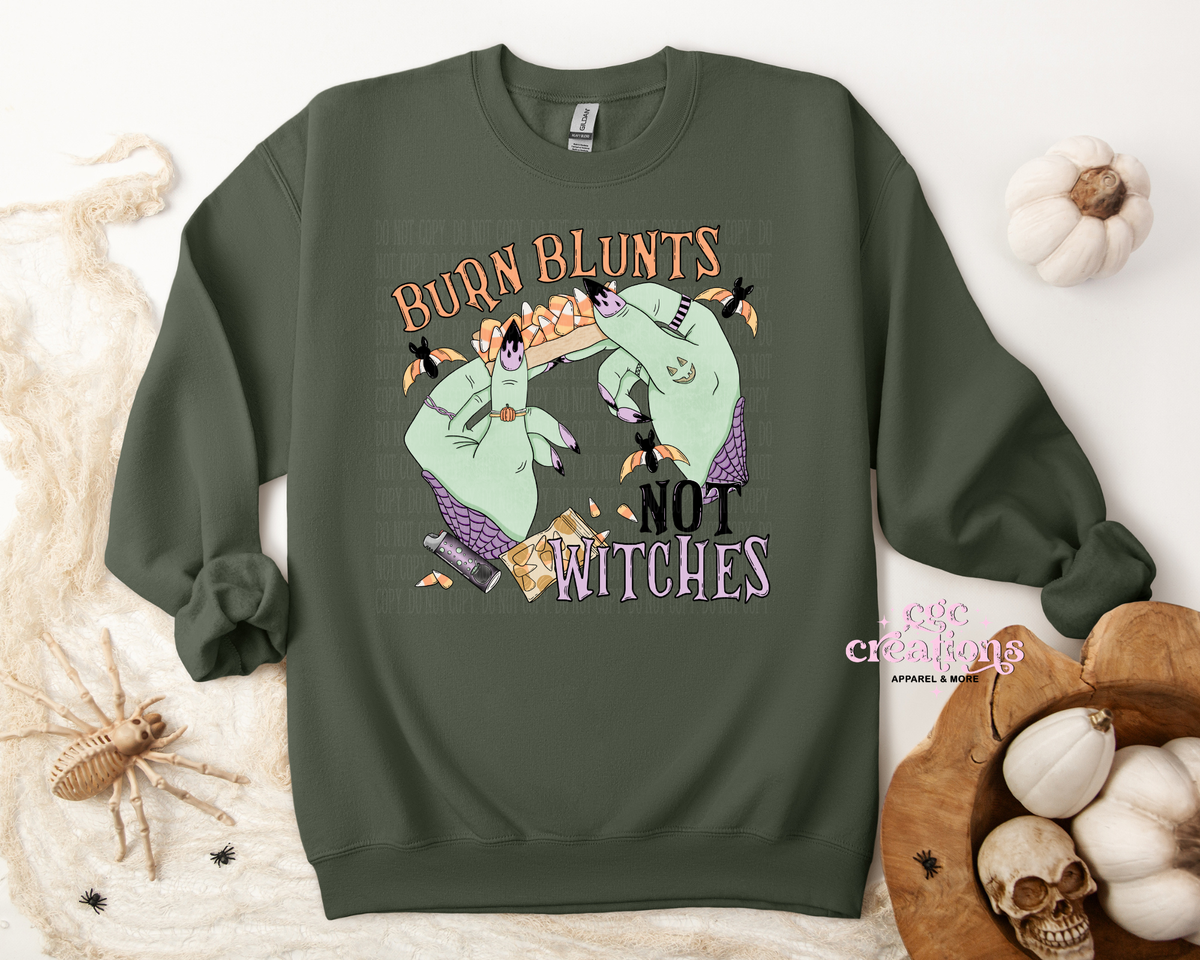 Burn Blunts Not Witches Apparel(t-shirt or crewneck sweatshirt or hoodie)