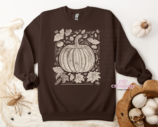 Vintage Botanical Pumpkin – Fall Cottagecore Apparel(t-shirt or crewneck sweatshirt or hoodie)