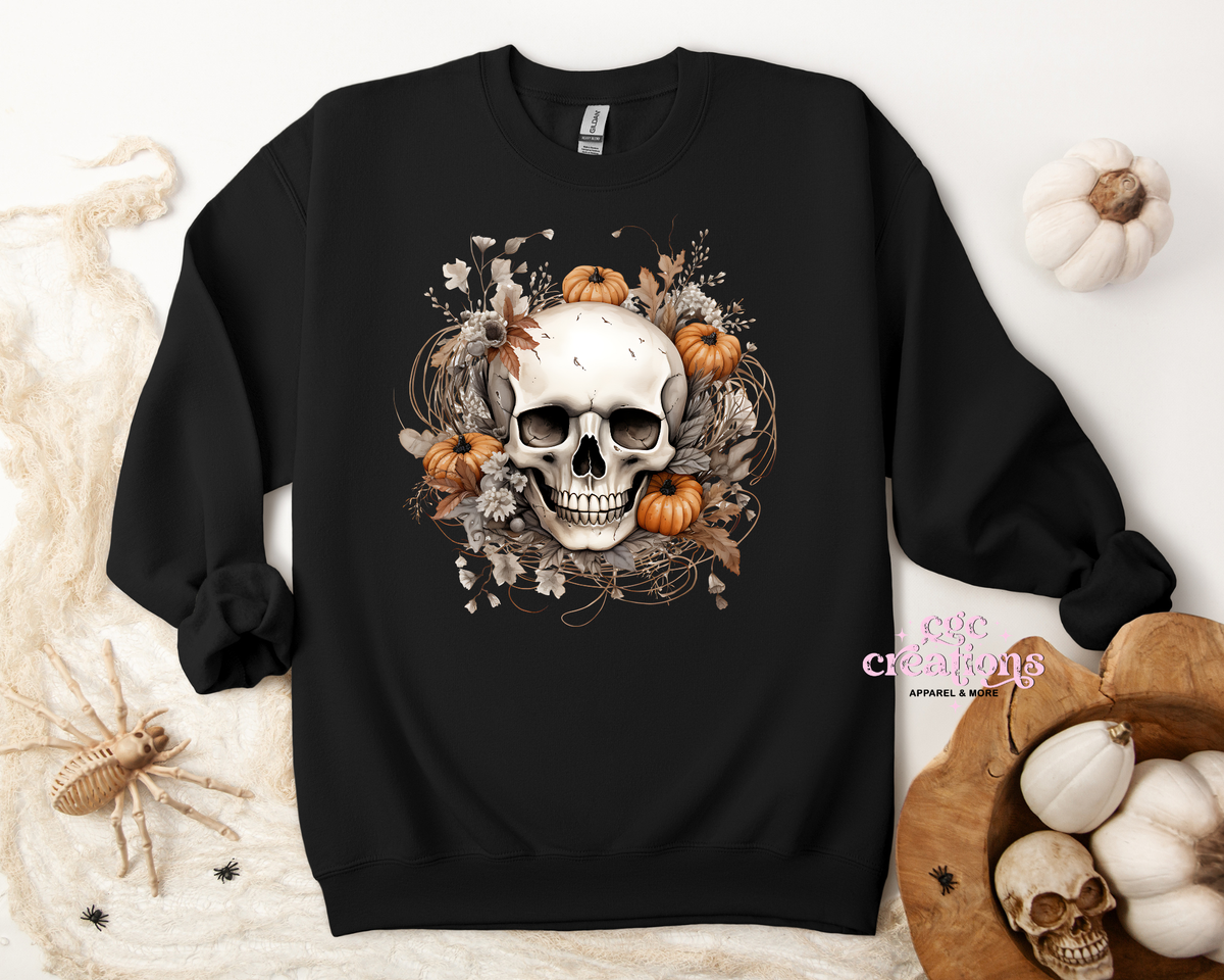 Floral Fall Skellie Apparel(t-shirt or crewneck sweatshirt or hoodie)