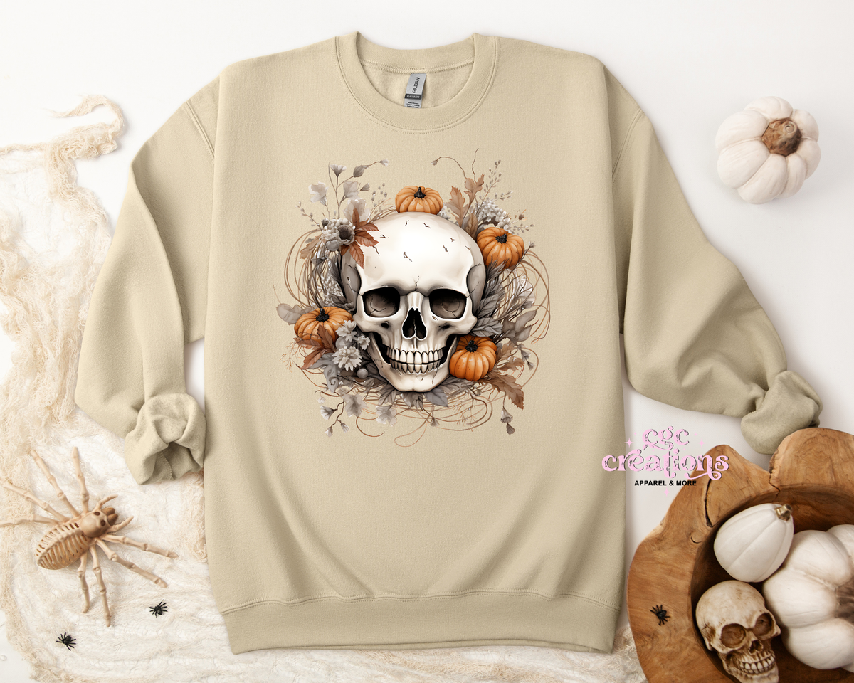 Floral Fall Skellie Apparel(t-shirt or crewneck sweatshirt or hoodie)