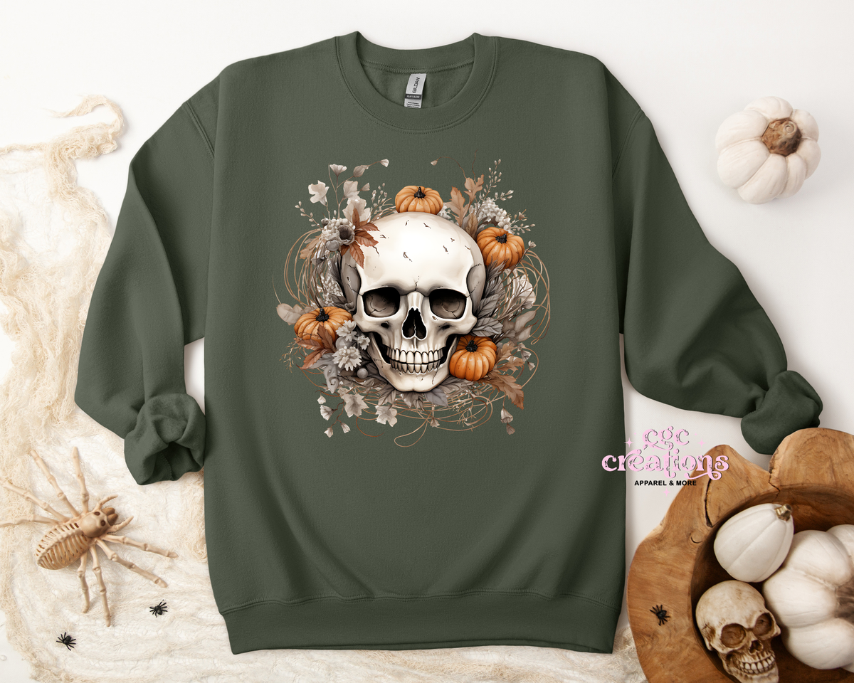 Floral Fall Skellie Apparel(t-shirt or crewneck sweatshirt or hoodie)