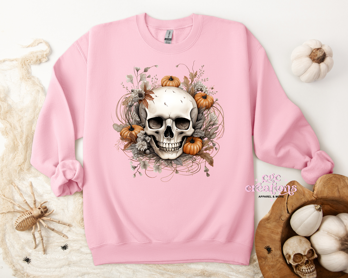 Floral Fall Skellie Apparel(t-shirt or crewneck sweatshirt or hoodie)