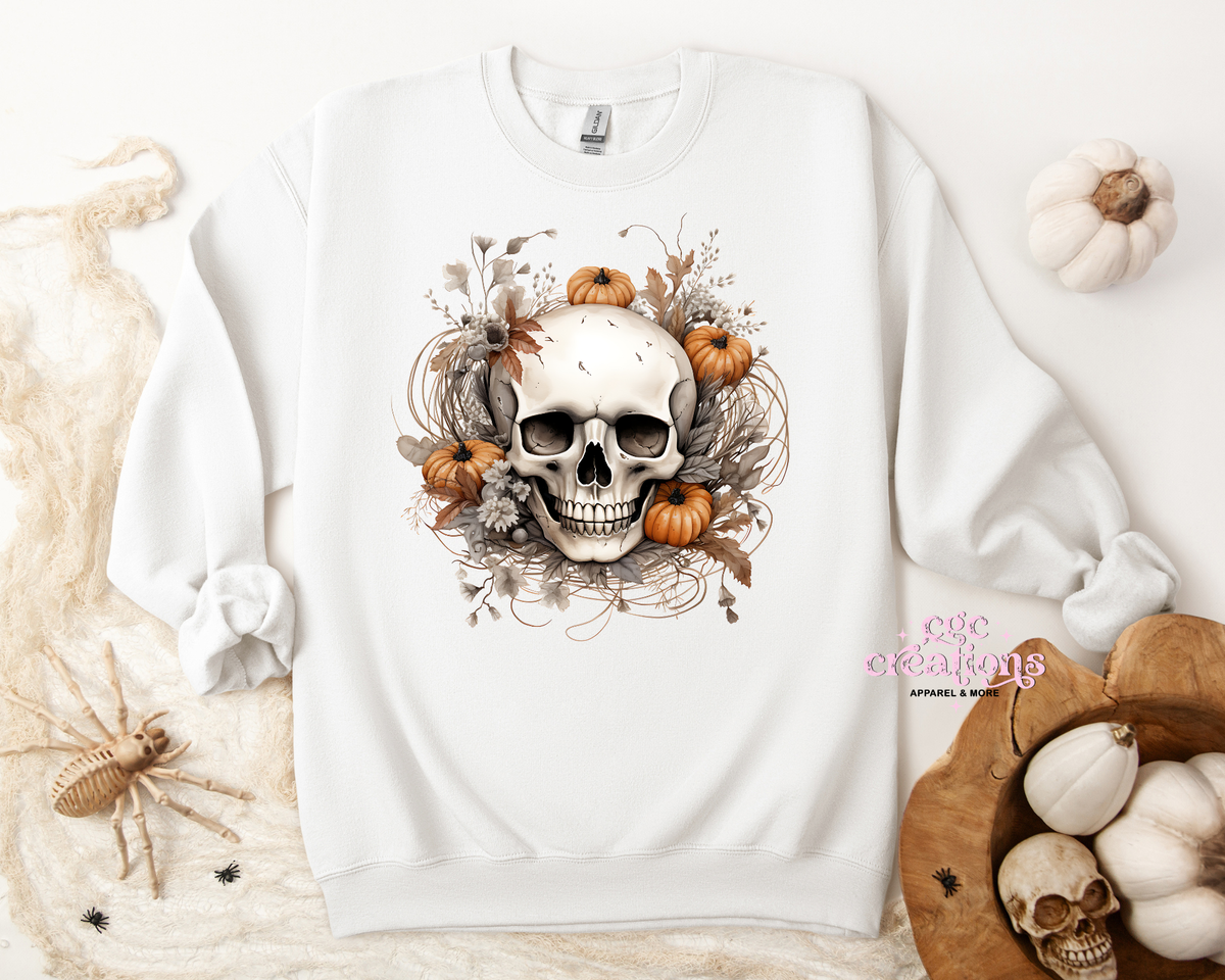 Floral Fall Skellie Apparel(t-shirt or crewneck sweatshirt or hoodie)