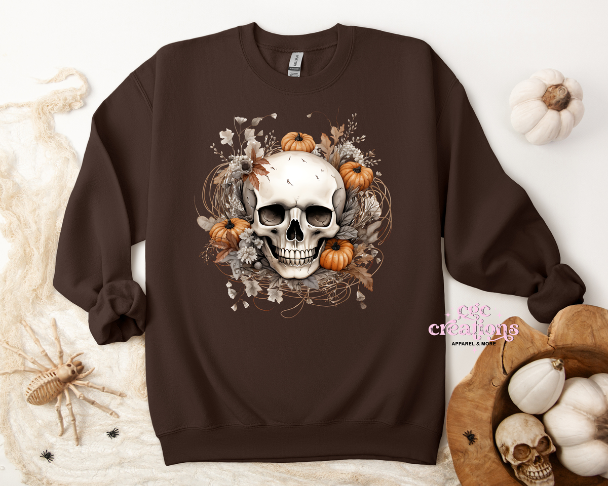 Floral Fall Skellie Apparel(t-shirt or crewneck sweatshirt or hoodie)