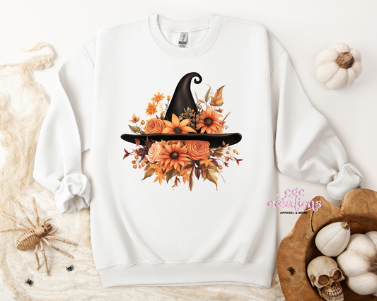 Floral Witch Hat Apparel(t-shirt or crewneck sweatshirt or hoodie)