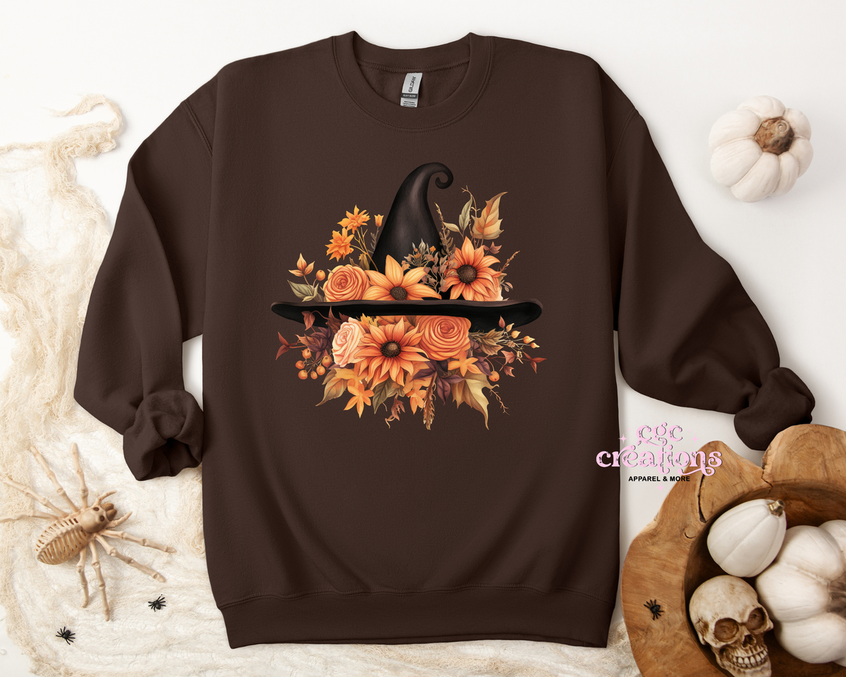 Floral Witch Hat Apparel(t-shirt or crewneck sweatshirt or hoodie)