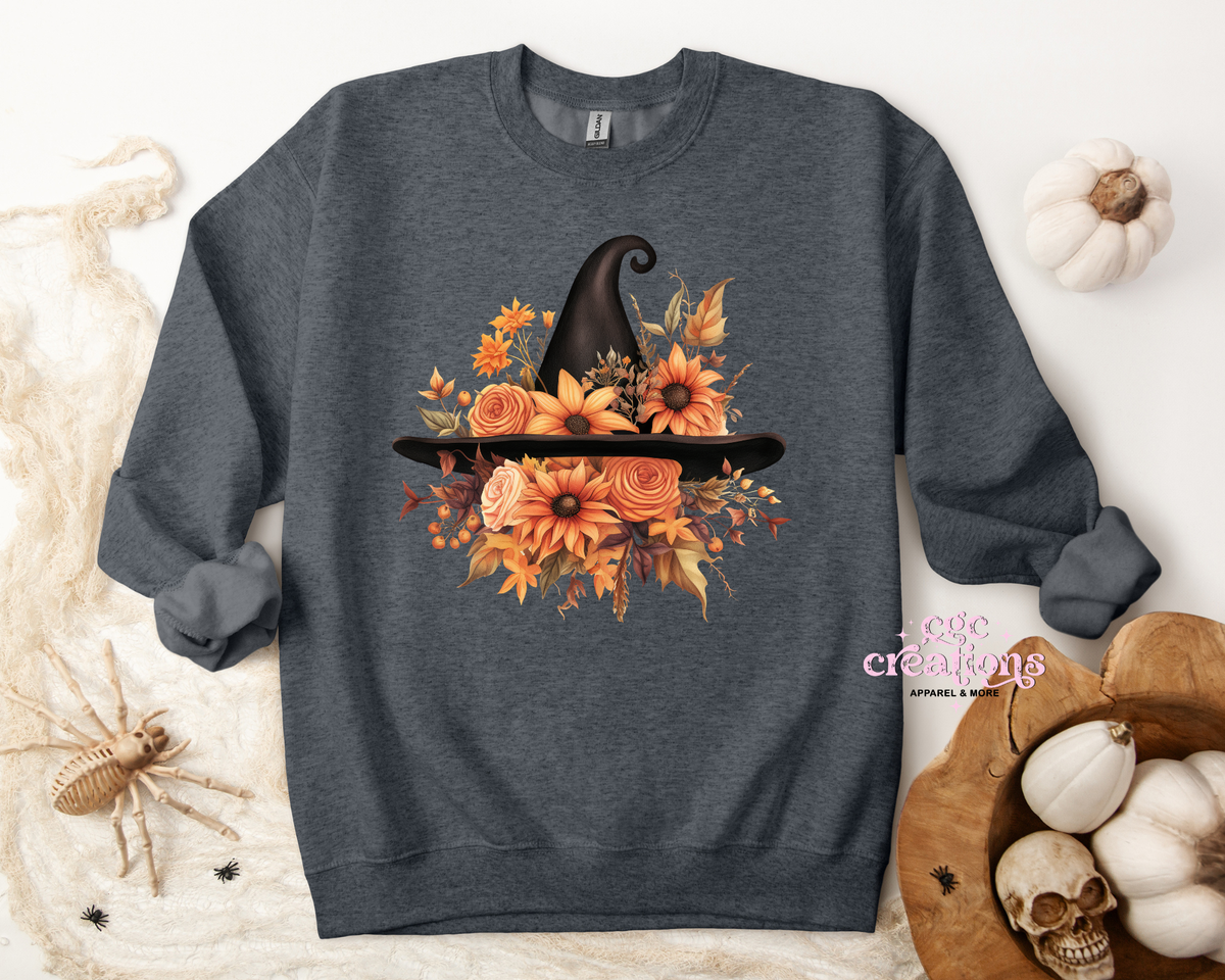 Floral Witch Hat Apparel(t-shirt or crewneck sweatshirt or hoodie)