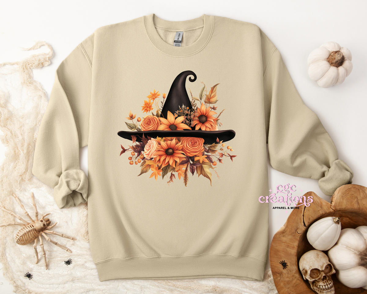 Floral Witch Hat Apparel(t-shirt or crewneck sweatshirt or hoodie)